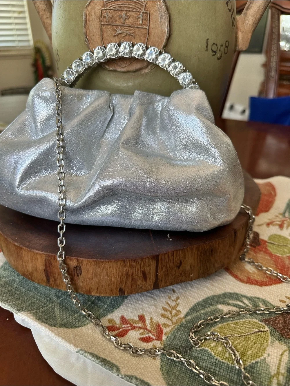 Silver Crystal-Handle Evening Clutch